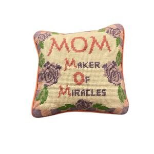 Vintage Mom Maker Of Miracles‎ Floral Needlepoint & Velvet Pillow